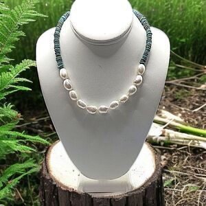 Turquoise Baroque Pearl Necklace Sterling Silver Toggle WW Kingman Western‎